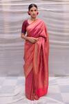 Buy_Priyanka Raajiv_Pink Banarasi Silk Woven Floral Jaya Saree  _at_Aza_Fashions