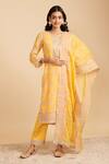 Buy_Mulmul_Yellow 100% Pure Mulmul Embroidered Sequin V Shagna Kurta Pant Set _at_Aza_Fashions