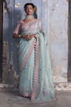 Buy_Nitika Gujral_Green Saree And Blouse & Chanderi Facing Embroidered Dabka With _at_Aza_Fashions