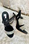 Buy_Fuchsia by aashaka mehta_Black Crystals Embellished Block Heels_at_Aza_Fashions