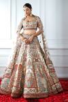 Buy_Pallavi Poddar_Ivory Silk, Tulle Sequins, Chakraview Peacock Embroidered Bridal Lehenga Set _at_Aza_Fashions