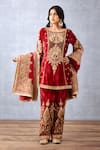 Buy_Torani_Red Silk Velvet Embroidery Sindoori Priyala Makhmal Phiran Kurta Set  _at_Aza_Fashions