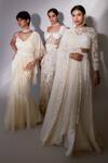 Buy_Premya By Manishii_Off White Georgette, Tulle Embroidery, Sequins High Garden Blouse Skirt Set _at_Aza_Fashions