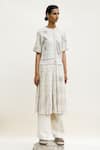 Buy_Urvashi Kaur_Off White Cotton Round Neck Finn Geometric Block Print Dress _at_Aza_Fashions