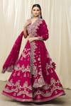 Buy_JAYANTI REDDY_Pink And Raw Embroidery Aari V Neck Bridal Lehenga Set  