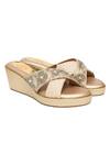 Buy_Kkarma Accessories_Gold Embroidery Devika Criss Cross Platform Wedges _at_Aza_Fashions