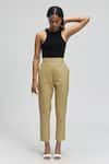 Buy_Terra Luna_Beige 100% Organic Handloom Cotton Plain Straight Pant _at_Aza_Fashions