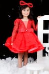 Buy_The Little Celebs_Red Net, Satin Crystals Swarovski Embroidered Dress _at_Aza_Fashions