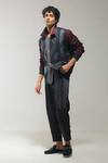 Buy_Jatin Malik_Grey Linen, Silk Embroidery Bomber Jacket And Trouser Set _at_Aza_Fashions
