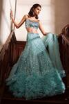 Buy_Nadine Dhody_Blue Tulle Stones, Ruffles Square Neck Amia Embroidered Lehenga Set _at_Aza_Fashions