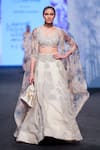 Buy_Bhumika Sharma_Blue Organza Embroidery Scoop Neck Nejma Lehenga And Cape Set _at_Aza_Fashions