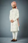 Buy_Gargee Designers_Ivory Sherwani Poly Viscose Embroidery Thread Eccentric Tonal Set _at_Aza_Fashions