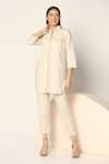 Buy_Two Sisters By Gyans_Off White Cotton Embroidery Thread Spread Collar Shirt And Pant Set _at_Aza_Fashions