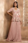 Buy_OMANA BY RANJANA BOTHRA_Pink Peplum - Cupro Raw Silk Embroidery Thread Zareen Floral Top And Sharara Set _at_Aza_Fashions