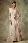 Buy_Shilpi Gupta_Beige Satin, Silk Sequins, Embroidery, Cut Work Round Resham Bridal Lehenga Set _at_Aza_Fashions