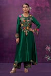 Buy_Label Niti Bothra_Green Kora Silk Applique Mughal Round Kurta And Palazzo Set _at_Aza_Fashions