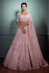 Buy_Pallavi Poddar_Pink Tulle Sequins, Beads, Pearls Boat Pakhi Embellished Bridal Lehenga Set _at_Aza_Fashions