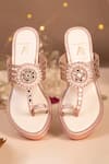Shop_House Of Vian_Pink Beads, Mirrors Jharokha Embroidered Kolhapuri Wedges _at_Aza_Fashions