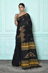 Buy_Samyukta Singhania_Black Blended Cotton Woven Temple Work Saree _at_Aza_Fashions