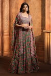 Buy Aneesh Agarwaal Green Chiffon, Organza Embroidery Scoop Neck Floral Print Cape Skirt Set at Aza Fashions Buy_Aneesh Agarwaal_Green Chiffon, Organza Embroidery Scoop Neck Floral Print Cape Skirt Set _at_Aza_Fashions