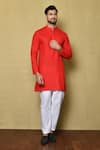 Buy_Aryavir Malhotra_Red Cotton Silk Plain Short Full Sleeve Kurta _at_Aza_Fashions