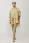 Buy_Neeta Bhargava_Beige Chanderi Hand Painted Round Kaftan And Pant Set  _at_Aza_Fashions