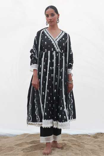 Mulmul Supima Cotton Arambol Anarkali Black kurta