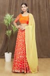 Buy_Samyukta Singhania_Orange Lehenga And Blouse Silk Self-design Floral U Neck Set _at_Aza_Fashions