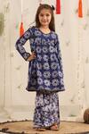Buy_Cute Couture_Blue Poplin, Cotton Lace Floral Print Kurta And Sharara Set _at_Aza_Fashions