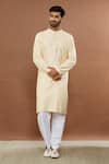 Buy_Aham-Vayam_Beige Silk, Cotton Embroidery Siddhant Kurta Set _at_Aza_Fashions