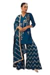 Buy_Meghna Shah_Blue Denim Beads, Stones V-neck Embroidered Kurta Palazzo Set _at_Aza_Fashions