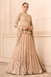 Buy_Tarun Tahiliani_Gold Blouse  Tulle And Lehenga & Dupatta Silk Cascading Woven Border Bridal Set _at_Aza_Fashions