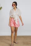 Buy_Amrta By Guneet Kondal_Ivory Cotton, Linen Beads V-neck Embroidered Crop Top And Shorts Set _at_Aza_Fashions