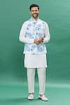 Buy Spring Break Blue Cotton Embroidery Leaf Print Jacket Kurta Set at Aza Fashions Buy_Spring Break_Blue Cotton Embroidery Leaf Print Jacket Kurta Set _at_Aza_Fashions