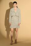 Buy_Geisha Designs_Grey Nylon Embroidered Beads Jacket  Spread Collar Dress With  _at_Aza_Fashions
