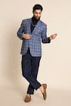 Buy_Gargee Designers_Blue 100% Wool Tweed Checks Checkered Pattern Blazer _at_Aza_Fashions