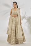 Buy_Vandana Sethi_Ivory Silk Crystals, Mirrors Halter Neck Embellished Floral Lehenga Set _at_Aza_Fashions
