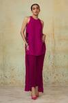 Buy_Style Junkiie_Magenta Silk Embellished Crystals Round Asymmetric Hem Tunic  _at_Aza_Fashions