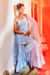 Buy_Mona And Vishu_Blue Dupion Silk, Dupatta Georgette, Sharara Modal Embroidered Kurta Set _at_Aza_Fashions