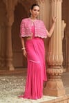 Buy_Dheeru Taneja_Pink Chinon And Georgette Sukoon Pre-draped Saree Set With Cape  _at_Aza_Fashions