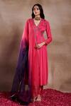 Buy SHASHA GABA Fuchsia Chanderi Sequins, Cut Work V-neck Rhapsody Anarkali Set at Aza Fashions Buy_SHASHA GABA_Fuchsia Chanderi Sequins, Cut Work V-neck Rhapsody Anarkali Set _at_Aza_Fashions