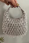 Buy_Bhavna Kumar_Silver Crystals Tasselled Crescent Bag _at_Aza_Fashions