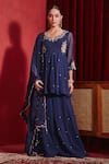 Buy_Ajiesh Oberoi_Blue Georgette Embroidered Floral Patterns Round Riddhi Peplum Kurta Set _at_Aza_Fashions