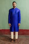 Buy_Artless_Blue Paper Mulberry Silk Embroidered Pearls In The Ocean Kurta And Pant Set _at_Aza_Fashions