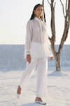 Buy_The Loom Art_White Handwoven Chanderi Silk Embroidered Shirt Collar Button Down And Pant Set _at_Aza_Fashions