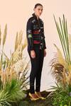 Buy_Shahin Mannan_Black Jersey Holiday Bomber Jacket And Jeggings Set_at_Aza_Fashions
