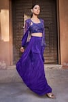 Buy_Mehak Murpana_Purple Net Embroidery Cutdana Jacket Open Dhoti Pant Set _at_Aza_Fashions