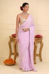 Buy_Esha Koul_Purple Georgette Embroidered And Embellished Chikankari Plunge Saree & Blouse Set _at_Aza_Fashions