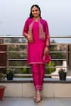 Buy_Kefi Collections_Pink Kurta- Raw Silk Embroidery Band Collar Baani Short Jacket And Set  _at_Aza_Fashions