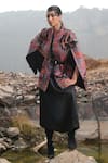 Buy_Neiza by Neeti Seth_Black Cashmere Wool Printed And Hand Embroidered Floral & Cape  _at_Aza_Fashions